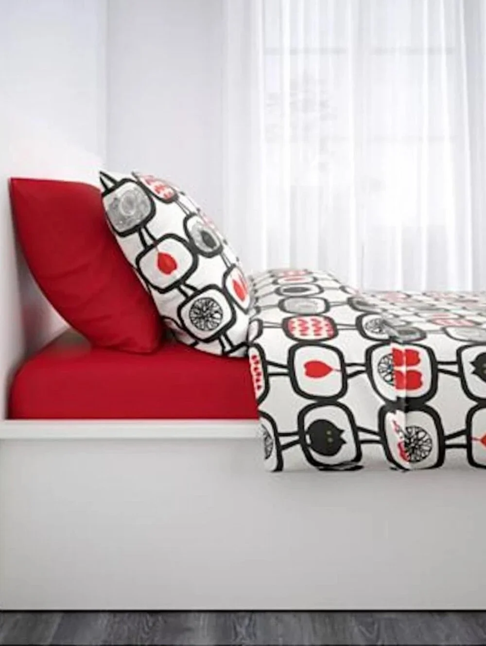 Ikea Angsskara 100% Cotton Black Red & White Queen Collectible Duvet Set NWOT